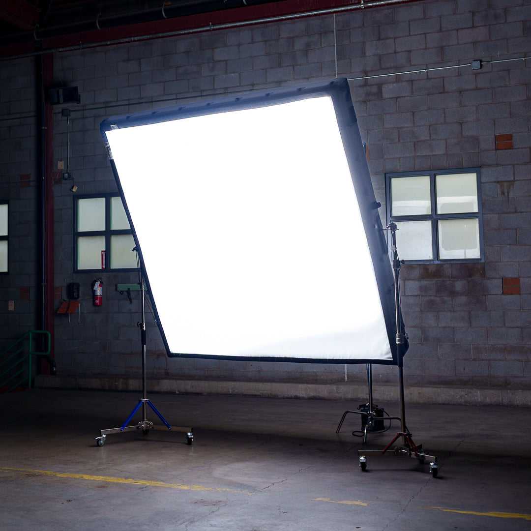 8x8 Butterfly Frame - Portable Frame Lighting setup in warehouse, providing soft light for professional photography and film production.