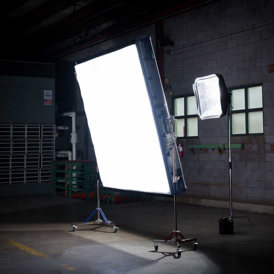 8x8 Butterfly Frame - Portable Frame Lighting setup in warehouse, providing soft light for professional photography and film production.