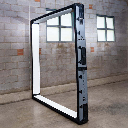 8x8 Butterfly Frame - Portable Frame Lighting | Soft Light setup in industrial studio with inflatable frame for professional soft light control.