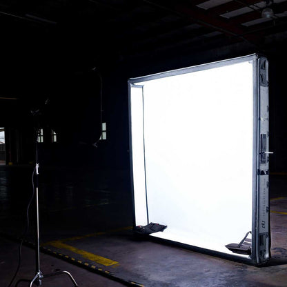 8x8 Butterfly Frame - Portable Frame Lighting setup in warehouse, providing soft light for professional photography and film shoots.